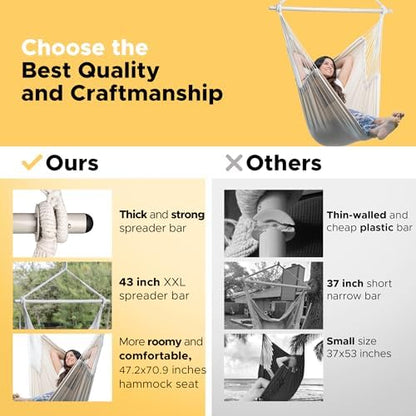 ADVOKAIR Hammock Chair Swing XXL, 1/3 Larger Than Standard, 500lbs