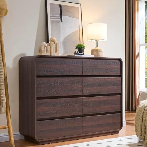 Modern 8 Drawer Dresser, 47- Inch Wood Chest of Drawers with Large Storage, Walnut Dresser Closet for Bedroom, Living Room, Nursery.