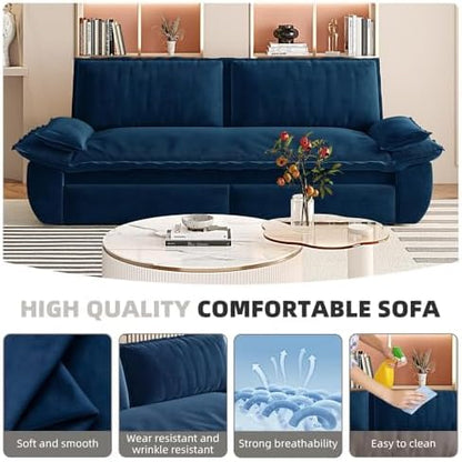 73.2" Sofa Bed Queen, 3-in-1 Pull Out Sofa Bed with Pillow Armrest, Modern Velvet Convertible Sleeper Futon Sofa for Living Room Small Space, Apartment, Bedroom, Blue