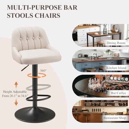 MALOL Bar Stools Set of 6, Swivel Bar Chairs, Modern Adjustable PU Leather Upholstered Barstools Counter Height with Tufted Back for Bar, Kitchen Counter Island, Dining Room, Beige
