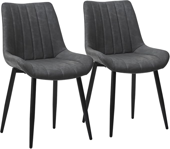 CLIPOP Dining Chairs Set of 2, Faux Leather Dining Chairs with Upholstered Seat, High Back Comfy Cushion, Metal Leg, Accent Kitchen Side Chair for Living, Restaurant & Meeting Room, Grey