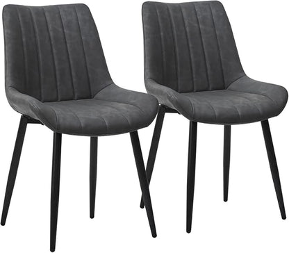 CLIPOP Dining Chairs Set of 2, Faux Leather Dining Chairs with Upholstered Seat, High Back Comfy Cushion, Metal Leg, Accent Kitchen Side Chair for Living, Restaurant & Meeting Room, Grey