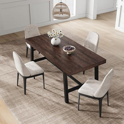 Garvee 63" Farmhouse Dining Table, Rustic Kitchen Table, Dark Rustic Birch
