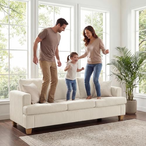 Apicizon Loveseat & 3 Seater Sofa Sets, 89" Couch Sofa Set for Living Room Furniture Sets, 2 Piece Deep Seat Sleeper Sofa, Couch and Loveseat Sets for Apartment, White Corduroy