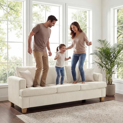Apicizon Loveseat & 3 Seater Sofa Sets, 89" Couch Sofa Set for Living Room Furniture Sets, 2 Piece Deep Seat Sleeper Sofa, Couch and Loveseat Sets for Apartment, White Corduroy