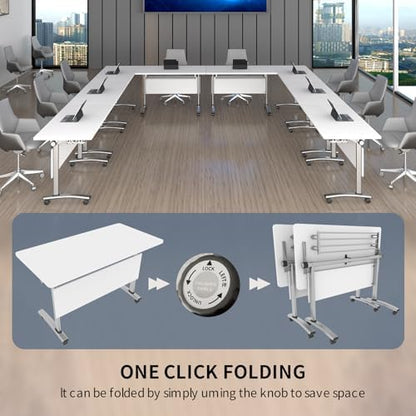 Folding Conference Room Tables, Modular Seminar Conference Table Modern Flip Top Training Meeting Tables, Conference Room Table with Wheels for Home Office Classr, 10 Pack 55.1inch