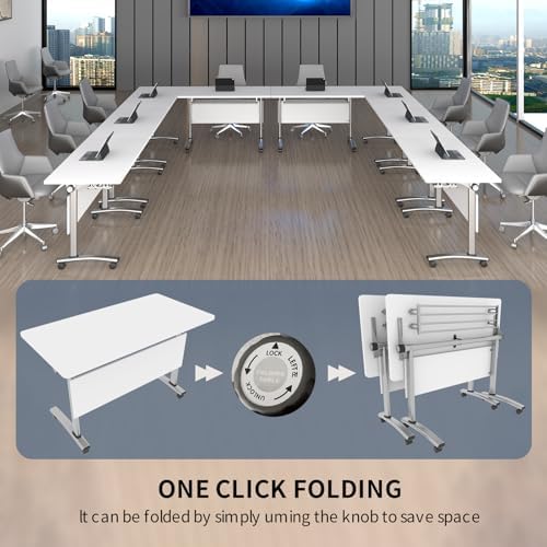 Folding Conference Room Tables, Modular Seminar Conference Table Modern Flip Top Training Meeting Tables, Conference Room Table with Wheels for Home Office Classr, 2 Pack 55.1inch