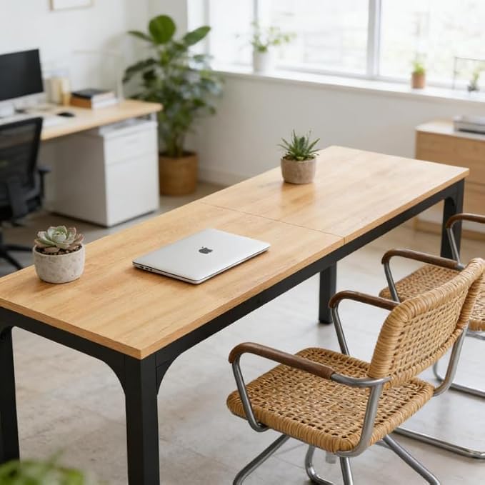 Practical Computer Desk,Rectangle Conference Table,Executive Desk(Only Table) (Walnut + MDF+Iron)