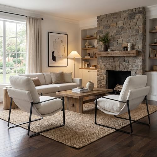 LukeAlon Set of 2 Modern Sherpa Accent Armchair, White