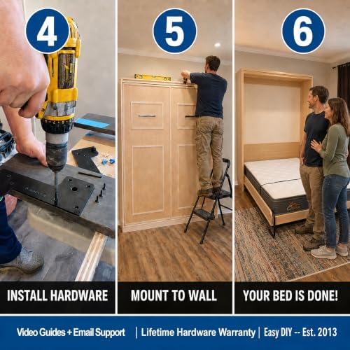 Murphy Bed Twin Size DIY Hardware Kit – Vertical Wall Bed Kit | Twin Murphy Bed Frame - Made in USA - Easy DIY Twin Vertical Murphy Bed Hardware Kit - Hide Away Bed - Space Saving Fold Up
