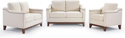 HAOMARKETS Modern 3 Piece Sofa Set with Rivets, Included Fabric Accent Chair, and Upholstered Loveseat 2-Seater Couches Set of 2 with Solid Wood Legs, Living Room Furniture Set,Beige