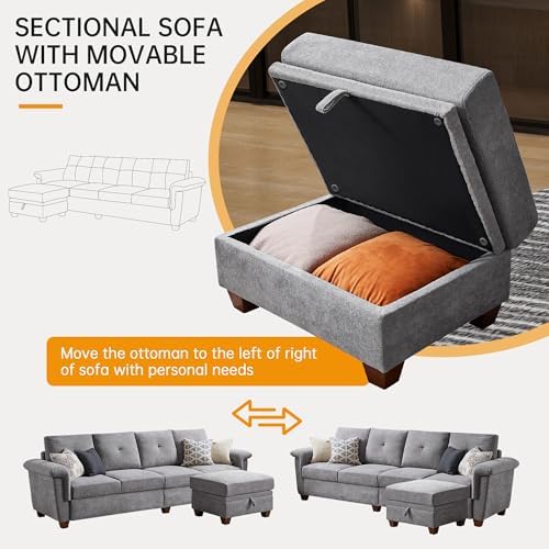 108'' L Shape Sectional Sofa, 4 Seat Fabric Couch for Living Room