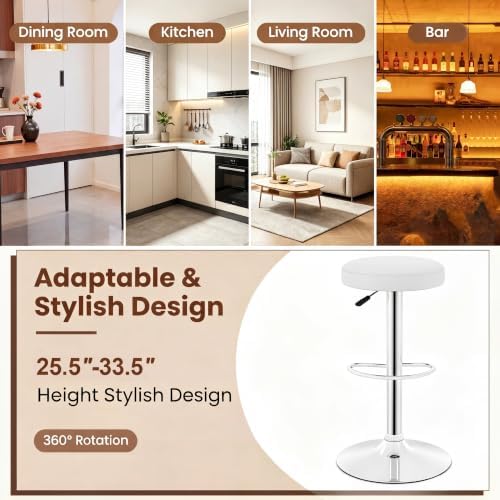 GIANTEX Bar Stool Set of 1, Adjustable Height PU Leather Bar Chair with Swivel Padded Seat, Footrest & Anti-Slip Base, Modern Backless Barstool for Kitchen, Pub Dining Room, Breakfast, Warm White