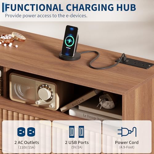 47.2 W 6 Drawer Dresser for Bedroom with LED and Charging Station, Walnut