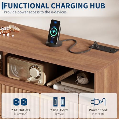 47.2 W 6 Drawer Dresser for Bedroom with LED and Charging Station, Walnut