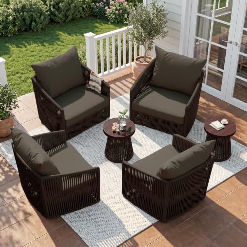 3 Pieces Outdoor Swivel Chairs Wicker Patio Bistro Set with Coffee Table