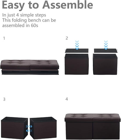 AmasSmile Footrest Ottoman Bench with Storage,34Inch Brown Leather Footstool, Coffee Table, Padded Seat, Storage Chest,Blanket Store with Flipping Lid for Livingroom and Bedroom