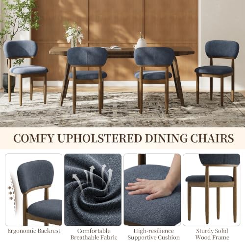 MALOL Dining Chairs Set of 4, Modern Kitchen Chairs with Wood Legs,Blue