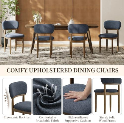 MALOL Upholstered Dining Chairs Set of 6, Walnut Dining Chairs, Blue