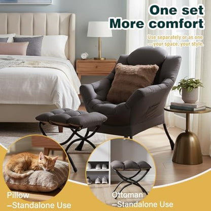 Lazy Chair with Ottoman, Comfy Reading Chair for Bedroom