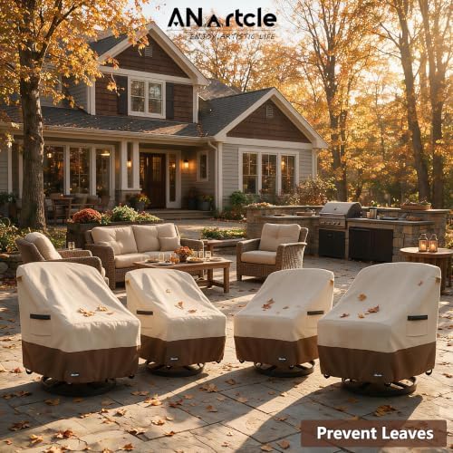 Swivel Patio Chair Cover 4 Pack,600D Waterproof Heavy Duty Outdoor Chair Cover(35 W x 37 D x 36 H inches),Patio Furniture Covers,Outdoor Furniture Covers Waterproof,Beige&brown