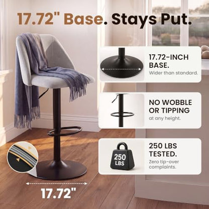 COLAMY Adjustable Upholstered Bar Stools Set of 4,360° Swivel Counter Height Chairs with Soft Cushioned Seat & Stable Metal Base for Kitchen Island,250 LBS Capacity,Easy Assembly,Grey