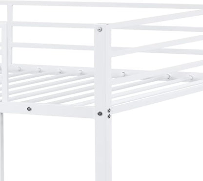 Bunk Bed Twin Over Twin, Metal Bunk Bed Frame, Metal Bunkbeds with Built-in Ladder, High Guardrail and Slats, No Box Spring Needed, Space Saving, Noise Free (White)