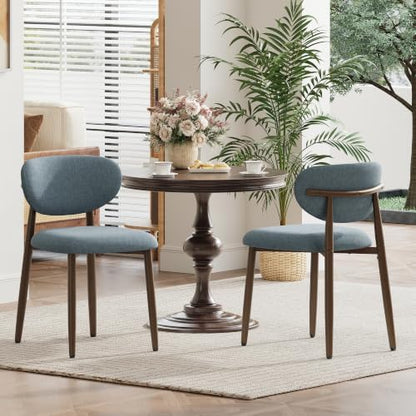 MALOL Upholstered Dining Chairs Set of 2 with Curved Back, Blue