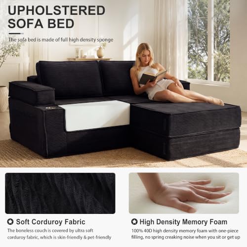 JJJ 75" Convertible Sofa Bed Couch Boneless Loveseat for Living Room