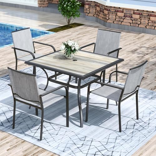 Anmutig 5-Piece Outdoor Dining Set, 37" Square Patio Table 4 Chairs, Gray