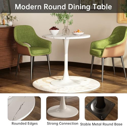 White Marble Round Dining Table 24" Circle Tulip Table 2 People
