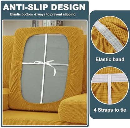 UNBBRRL Seat Cushion Cover and Back Covers for Corner Sofa Stretch Jacquard, Non Slip L Shaped Sofa Slipcover with Storage Ottoman, Sectional Couch Cover for Chaise Lounge (Gold,24 x 35 x 6”)