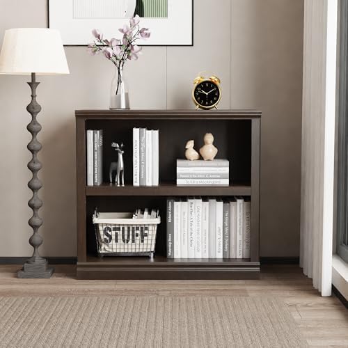 blini 2-Shelf Bookcase Wooden Bookshelves 33in Wide Floor Standing Display Storage Shelves Oak Bookcase for Home Office, Living Room, Bed Room