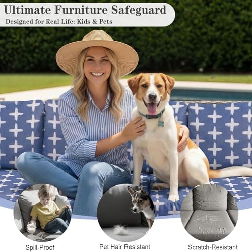 8 Pack Outdoor Cushion Covers, Water Resistant, High Stretch Fit