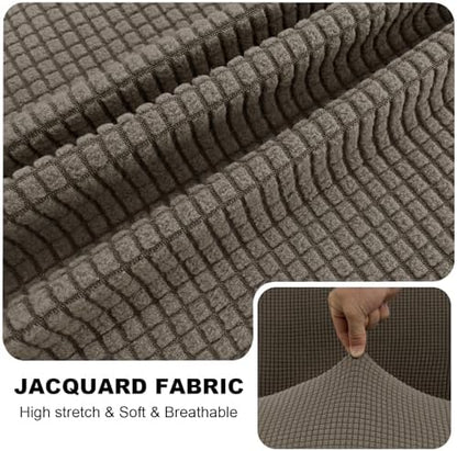 UNBBRRL Seat Cushion Cover and Back Covers for Corner Sofa Stretch Jacquard, Non Slip L Shaped Sofa Slipcover with Storage Ottoman, Sectional Couch Cover for Chaise Lounge (Taupe,24 x 56 x 6”)