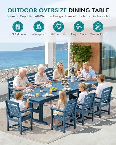 SERWALL Patio HDPE Dining Chairs Set of 2 with Arms, Navy