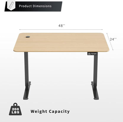 YESHOMY Height Adjustable Electric Standing Desk, 48 inch Computer Table, Home Office Workstation, Black Leg/Natural Top