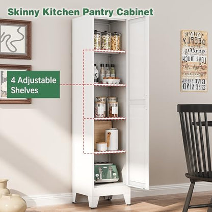 Tall Bathroom Storage Cabinet, 67" Narrow Metal Storage Cabinets, Freestanding Tall Linen Cabinet, Slim Kitchen Pantry Cabinets with Shelves