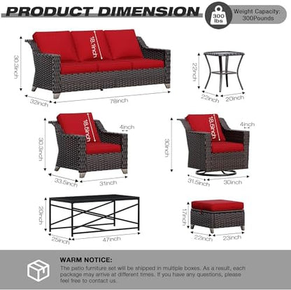 Joyside Wicker Patio Furniture Sets, 9 Pieces Upgraded Large Size Outdoor Furniture with Swivel Rocking Patio Chairs, Patio Dining Chair, 3-Seat Sofa, Outdoor Ottoman, Coffee Table, Thick Cushions