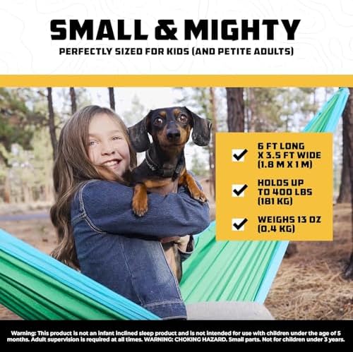 Wise Owl Outfitters Kids Hammock - Small Camping Hammock, Kids Camping Gear w/Tree Straps and Carabiners for Indoor/Outdoor Use - Kid Size Green & Blue