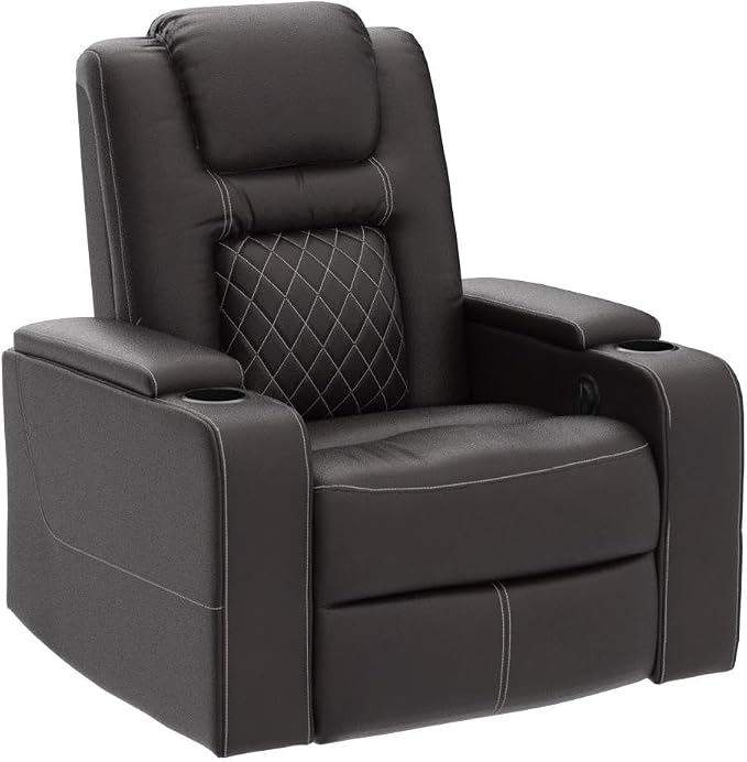 CANMOV Electric Power Recliner Chair with USB Ports and Cup Holders, Breathable Leather Home Theater Seating with Hidden Arm Storage (Brown)