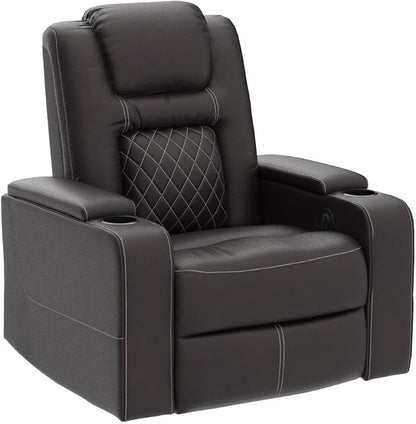 CANMOV Electric Power Recliner Chair with USB Ports and Cup Holders, Breathable Leather Home Theater Seating with Hidden Arm Storage (Brown)