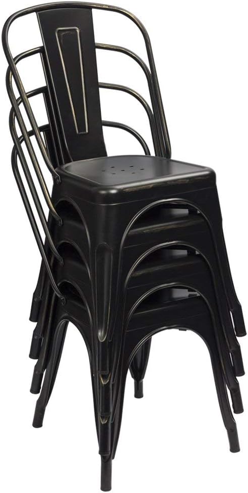 Furmax Metal Dining Chair Indoor Outdoor Use Stackable Chic Side Classic Trattoria Metal Chairs Set of 4 for Kitchen, Dining Room, Bistro and Cafe (Gold Black)