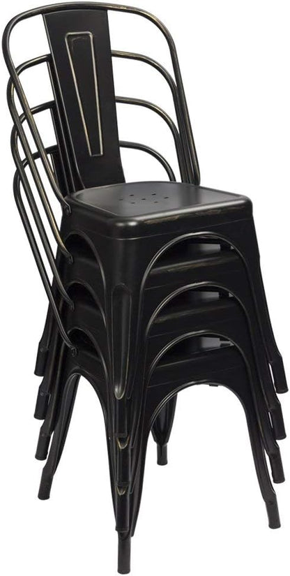 Furmax Metal Dining Chair Indoor Outdoor Use Stackable Chic Side Classic Trattoria Metal Chairs Set of 4 for Kitchen, Dining Room, Bistro and Cafe (Gold Black)