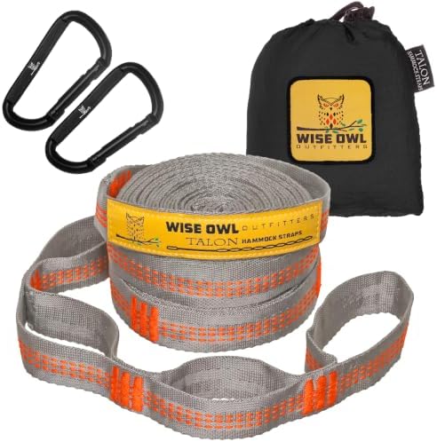 Wise Owl Outfitters Hammock Straps for Trees – 10ft Heavy-Duty Tree Hanging Kit with Carabiners, 38 Loops & Hooks – Essential Hammock Accessories for Camping