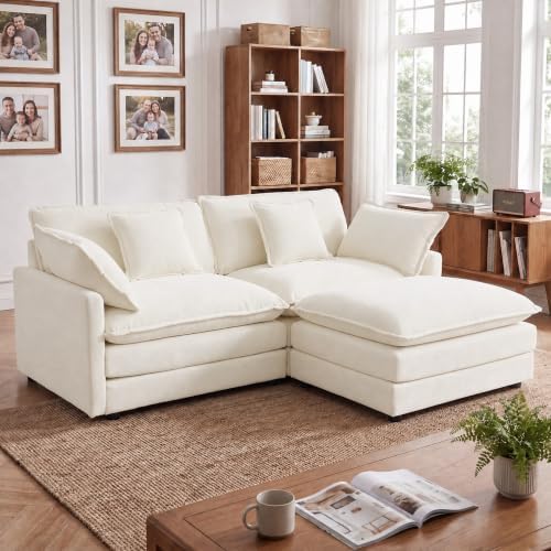 Tmsan 76.7" Beige White Cloud Couch, Small L Shape Sectional Sofa, 2 Seater