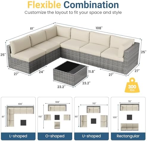 7 Pieces Wicker Patio Furniture Set - Outdoor Sectional for All Weather