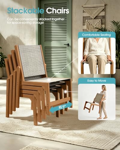 Ciokea HDPE Outdoor Dining Chair, Patio Stackable Porch Chairs, Teak