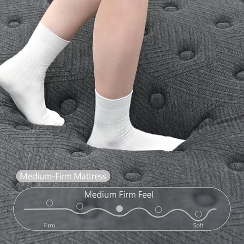 King Size Mattress 14 Inch,Hybrid Mattress in a Box with Individual Pocket Spring,Gel Memory Foam King Mattress,Breathable Supportive and Pressure Relief for Cool Night,Medium Firm