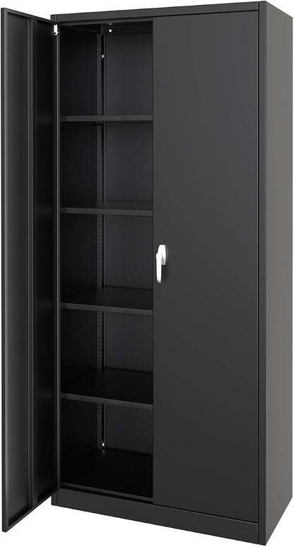 GarveeHome Metal Storage Cabinet with Lock, Steel Tool Cabinet with 4 Adjustable Shelves and 4 Adjustable Feet,Storage Organization for Home, Garage, Office, Shop